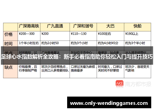 足球心水指数解析全攻略：新手必看指南助你轻松入门与提升技巧